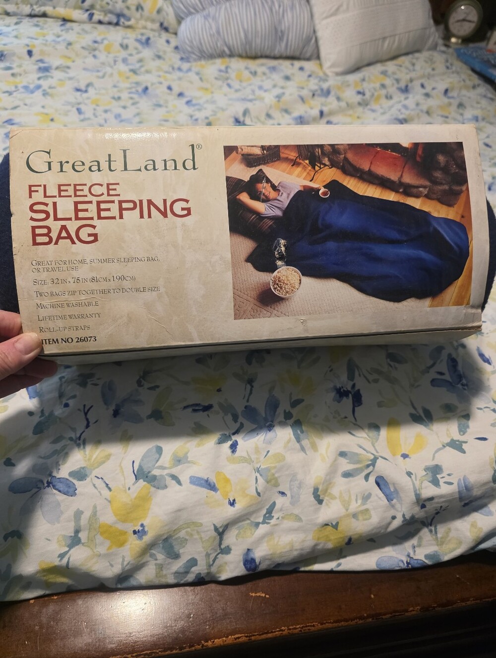 GreatLand Fleece Sleeping Bag - Navy Blue 1 Person 32x75 In. Mach Wash W/ Straps